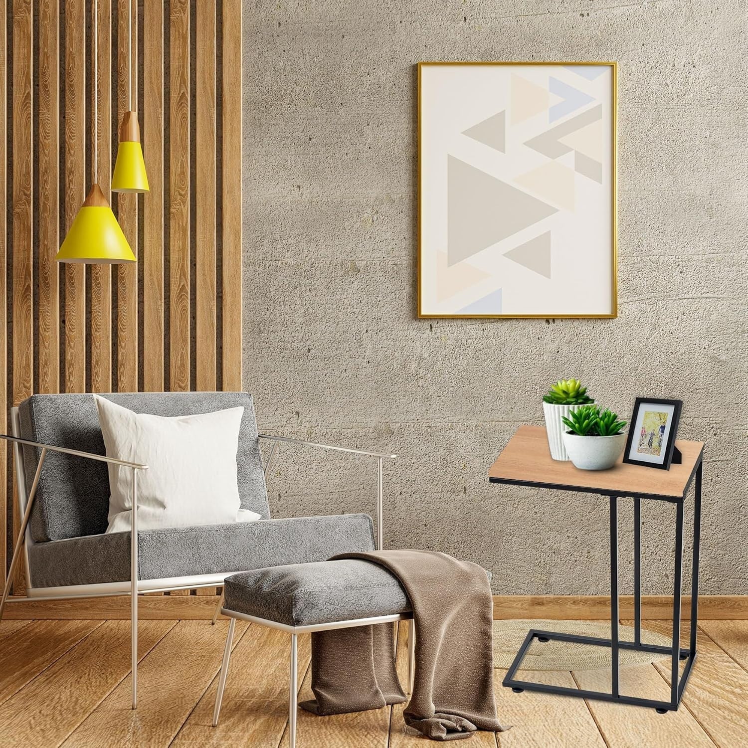 C Shaped Side Table Natural Wood | Sofa Bed Snack Coffee Laptop Stand