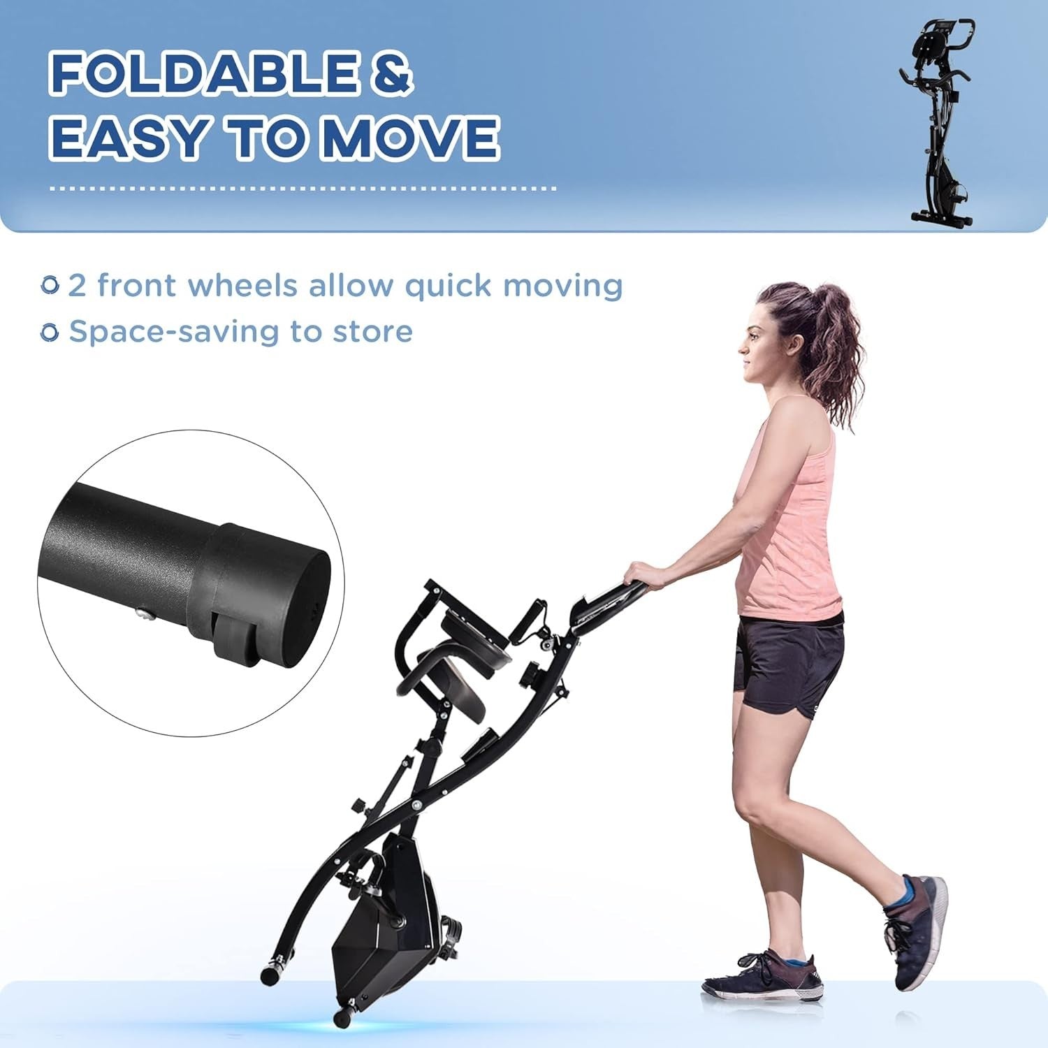3-in-1 Folding Exercise Bike 8-Level Magnetic LCD Pulse Bands Full-Body Trainer