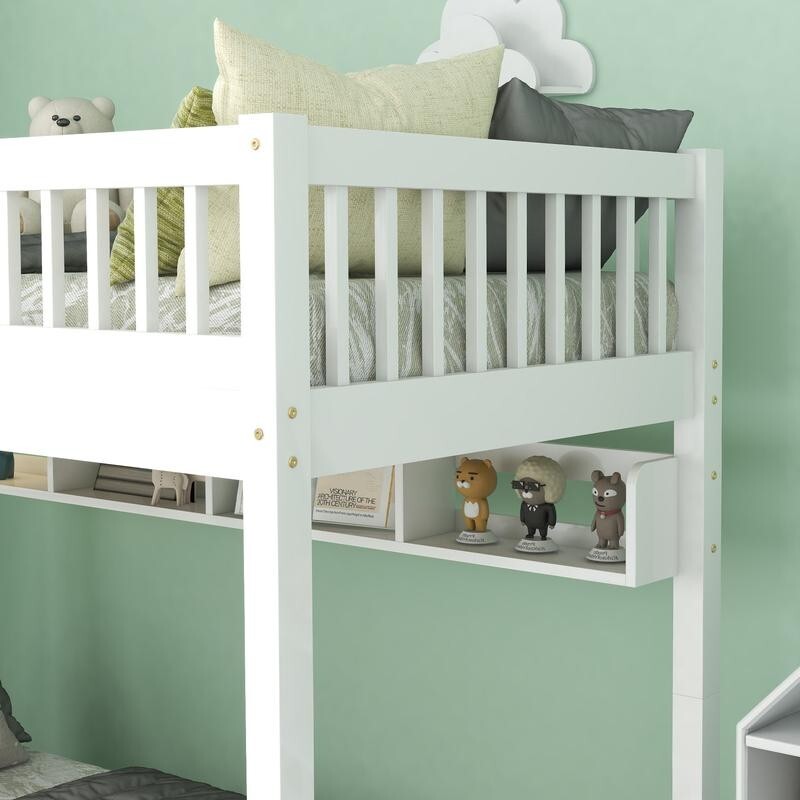 3FT Pine Bunk Bed Kids White Single with Storage Drawers & Shelf 90x190cm