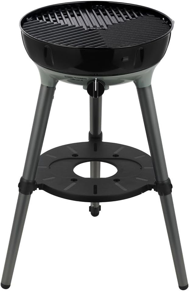 Portable Gas BBQ Grill with Dome Lid Thermometer, Ceramic Chef Pan & Adjustable