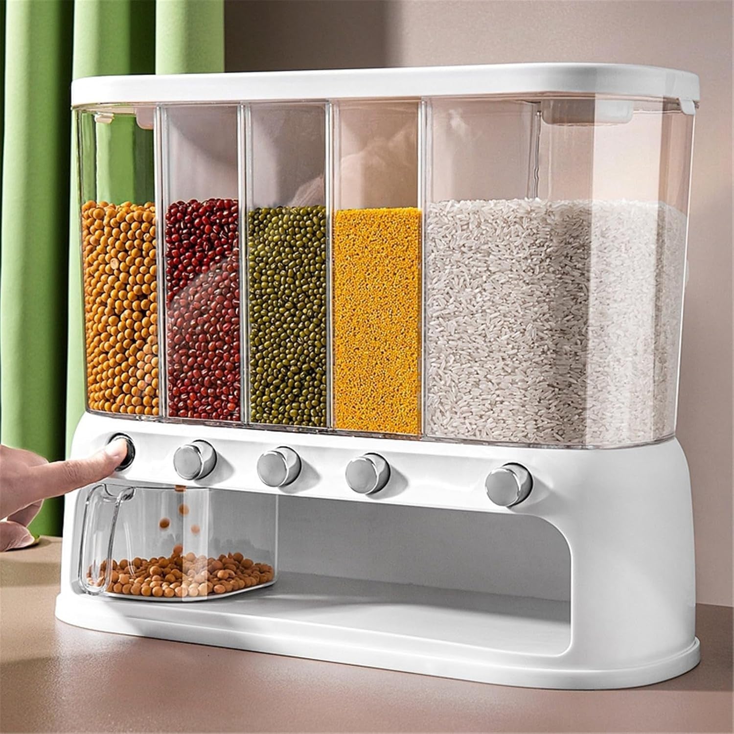 Wall Mounted 20KG Rice Dispenser 5 Grid Airtight