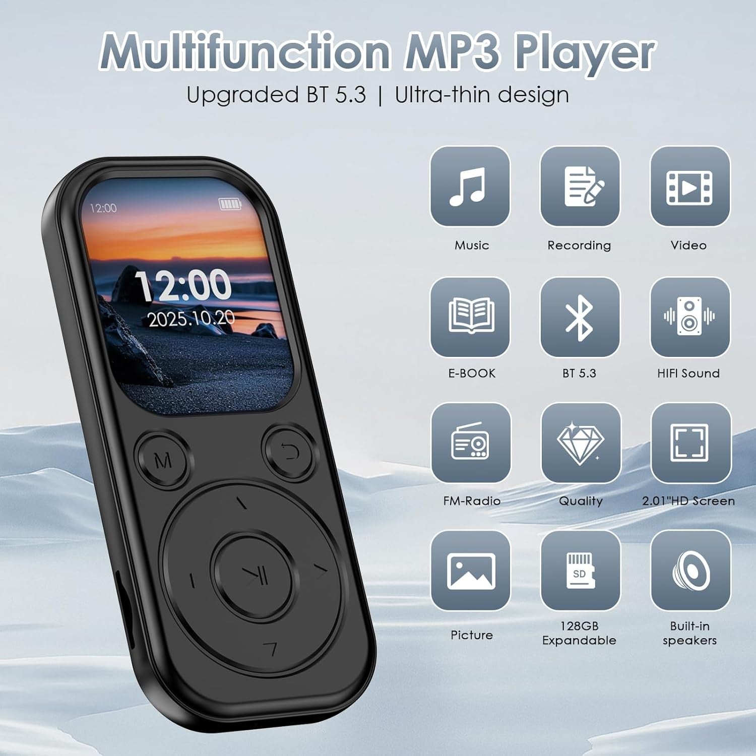 64GB Bluetooth 5.3 MP3 Player Built-in Speaker FM Radio Black