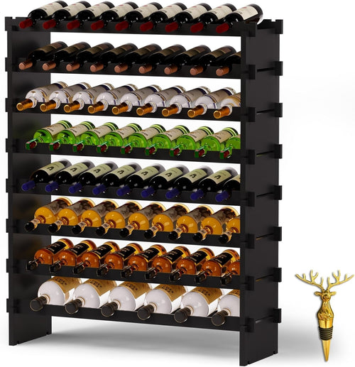 69 Bottle Wine Rack Floor Standing Black Bamboo 8-Tier Stackable Storage Shelf