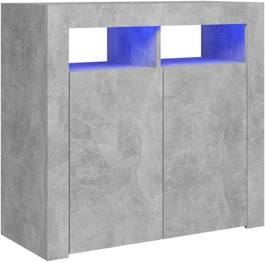 Concrete Grey LED Sideboard Cabinet Cupboard Storage Unit 80cm Modern Home