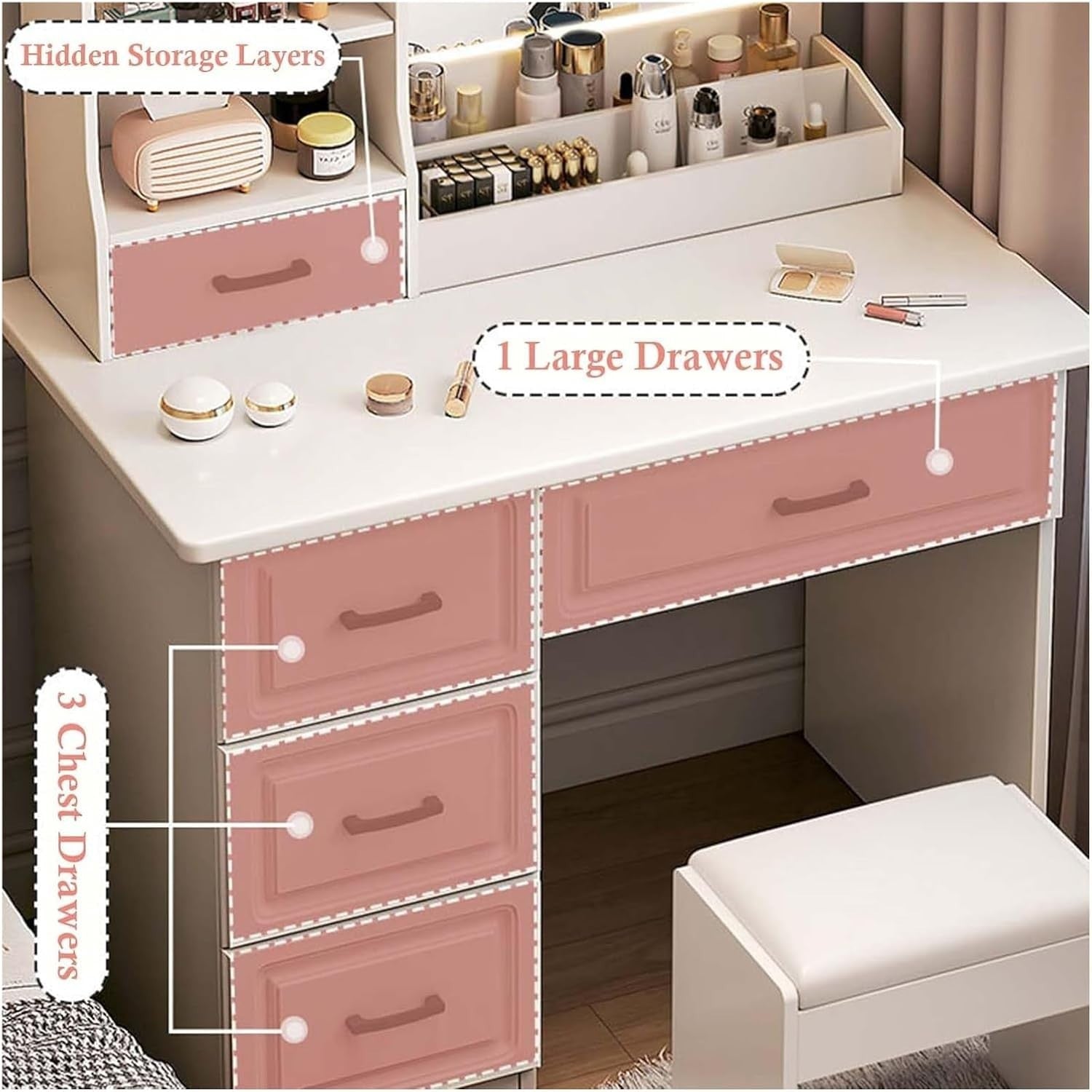 Modern Vanity Makeup Dressing Table Desk & Stool Set Minimalist Storage Drawer