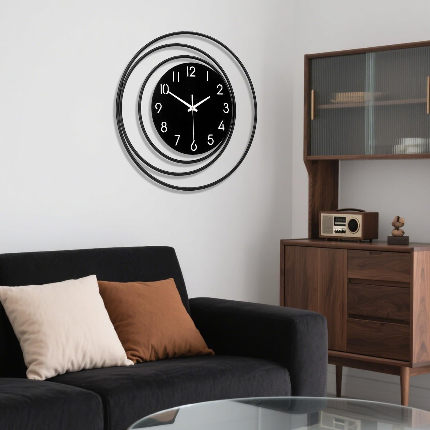 Black Modern Wall Clock 40cm Silent Quartz Large Decorative Home Kitchen