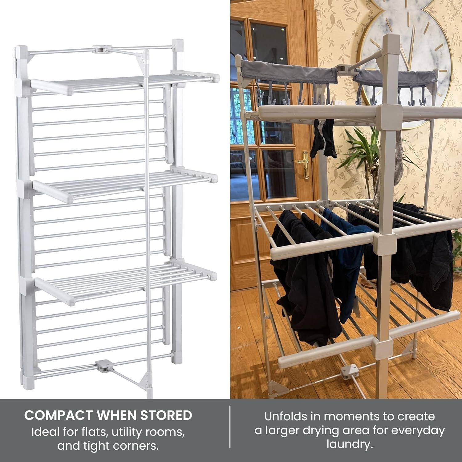 3 Tier Heated Clothes Airer Electric Dryer With Cover Touch Screen Timer