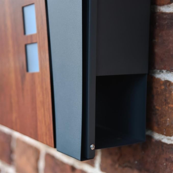Modern Wall Mounted Post Box Grey Metal Lockable Secure Weatherproof Slim Design