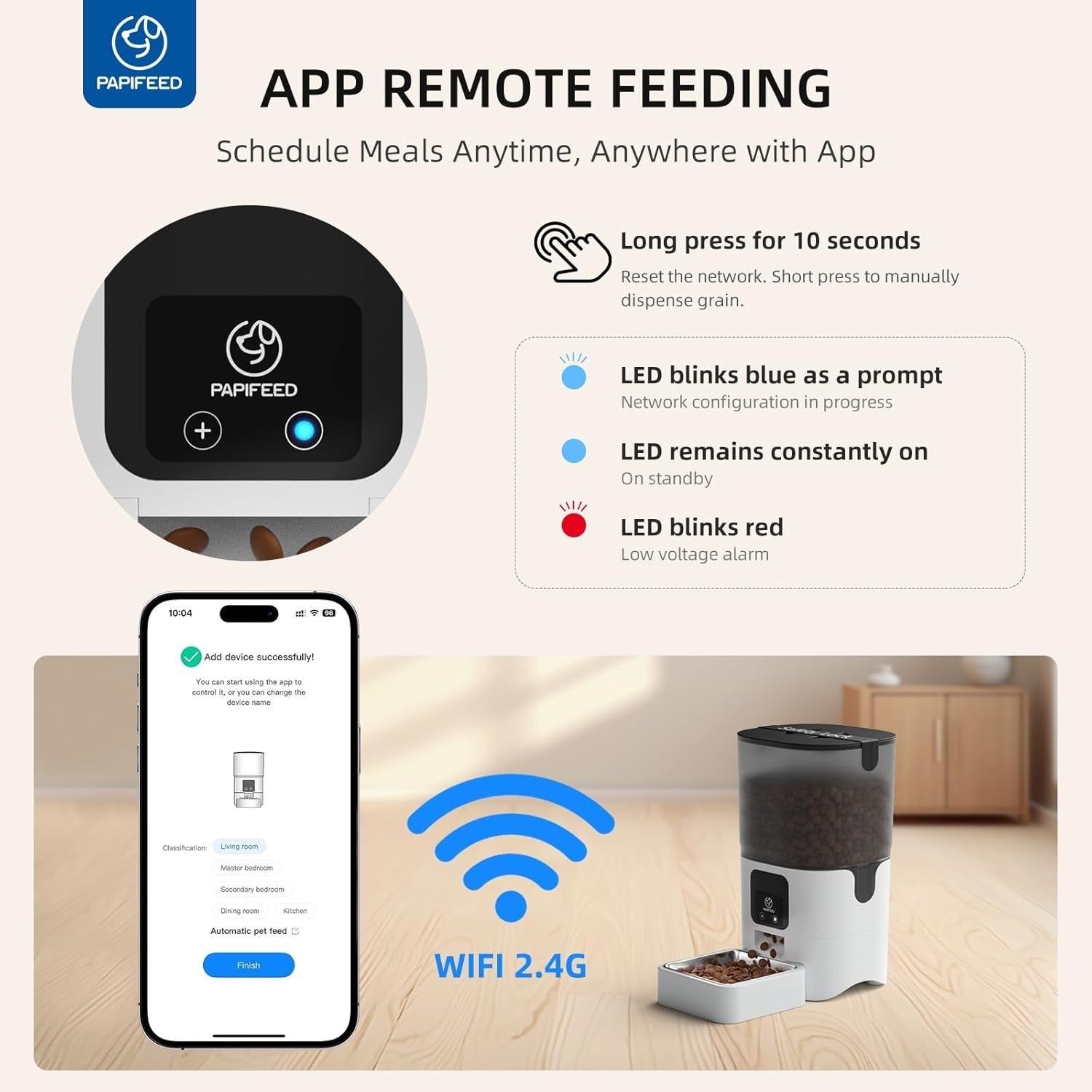 6L WiFi Automatic Cat Feeder Smart App Control Timed Food Dispenser
