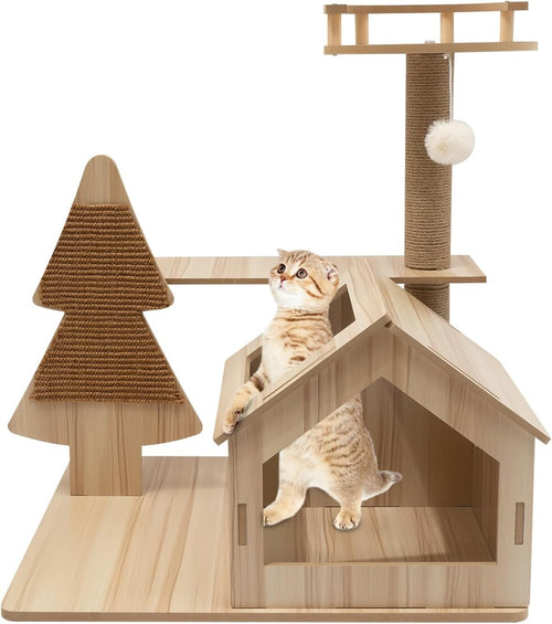 Wooden Cat Tree Play Tower Condo Scratching Post Activity Centre 71cm