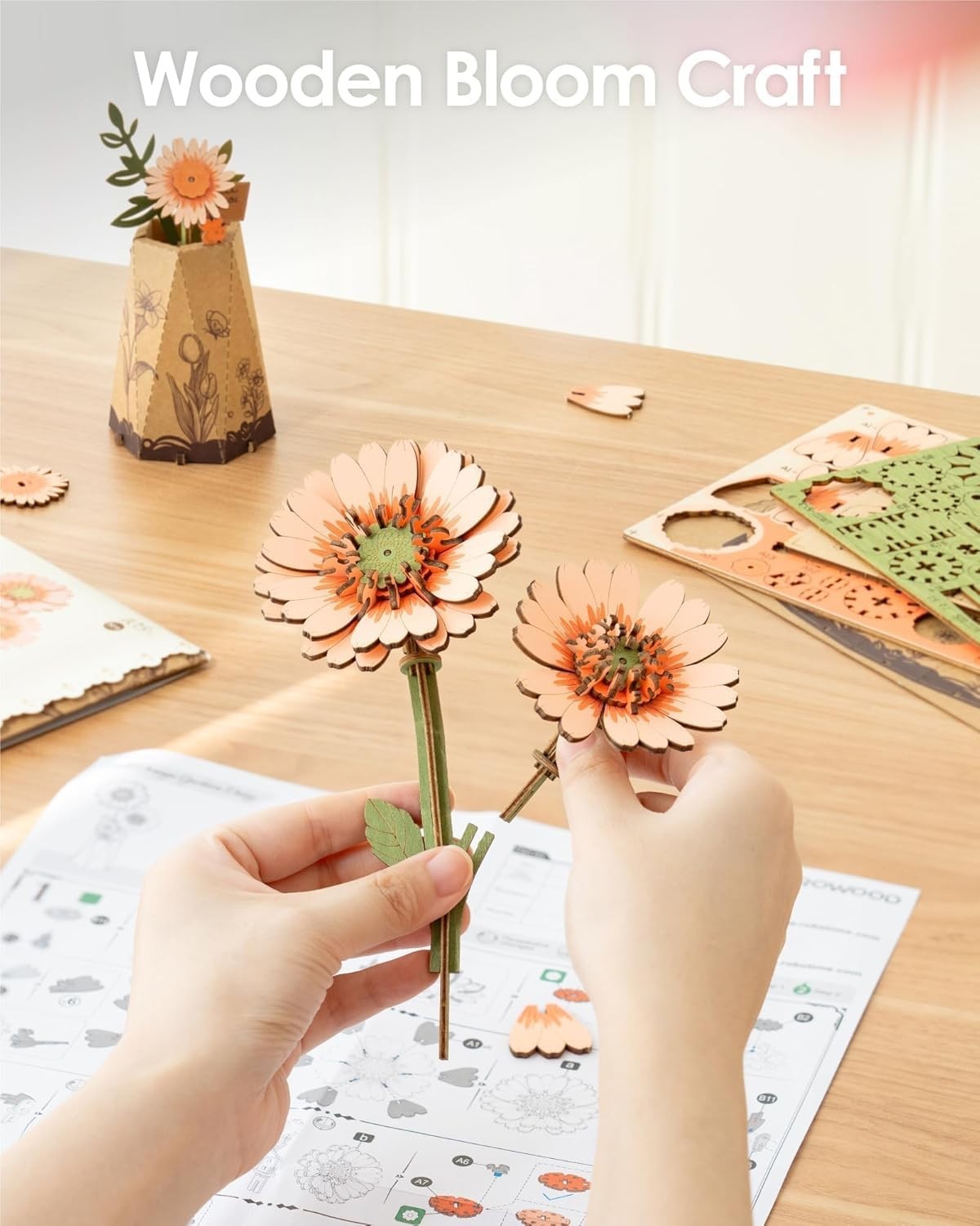 DIY Wooden Flower Puzzle Kit – Buildable Blooming Decor Gift for Adults