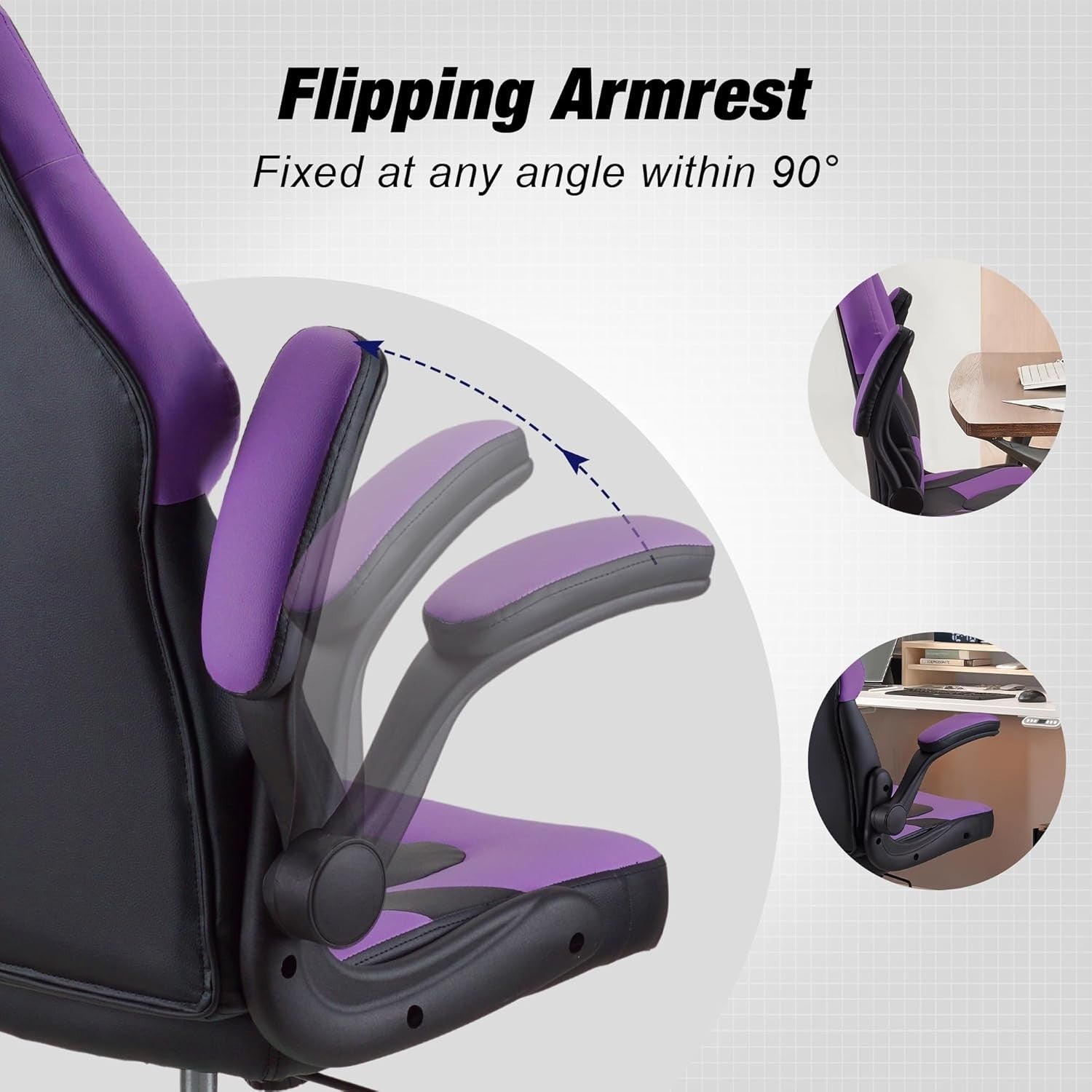 Purple Gaming Chair Office Racing Swivel PU Leather Ergonomic Headrest 200kg