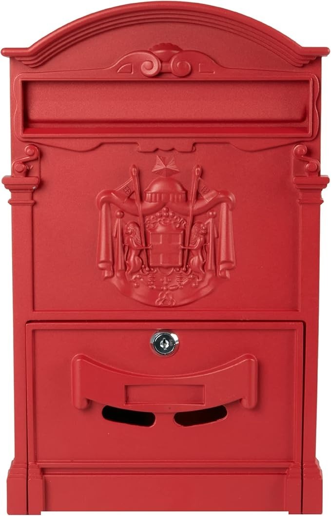 Wall Mounted Red Post Box Lockable Waterproof Mailbox | Large Letter Slot