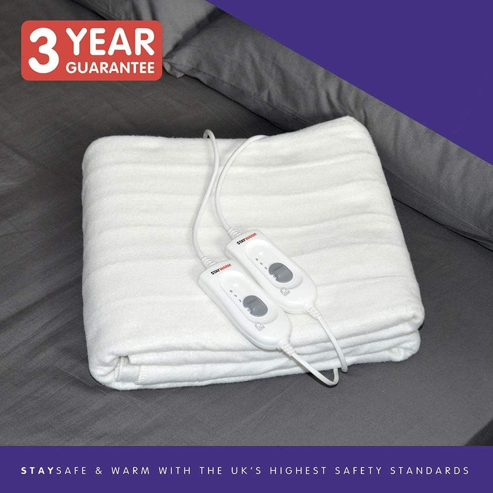 Double Electric Heated Underblanket Silent Warm Washable White