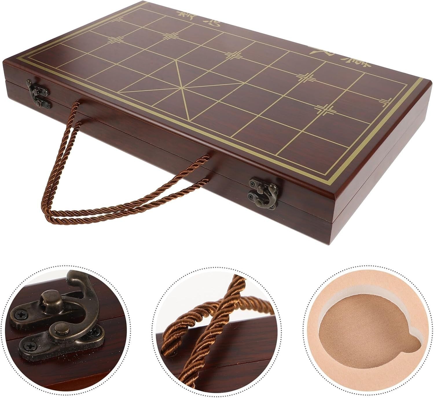 Wooden Xiangqi Travel Chess Set Storage Box Board 2 Player Game