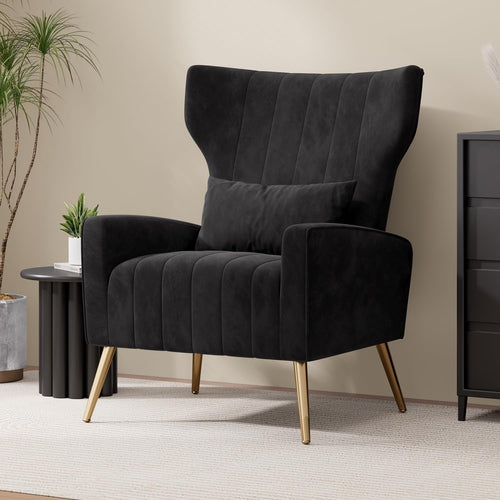 Black Velvet Recliner Armchair Lounge Chair Gold Legs Modern Sofa Seat