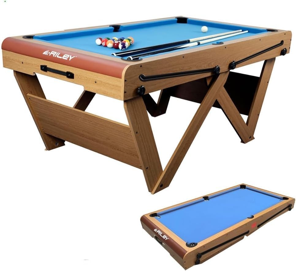 6FT Folding Snooker Pool Table No Assembly Flat Fold w Balls Cues