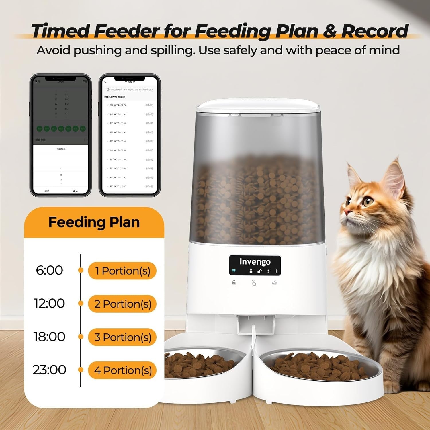 5L WiFi Automatic Cat Feeder Dual Bowl App Control Pet Food Dispenser