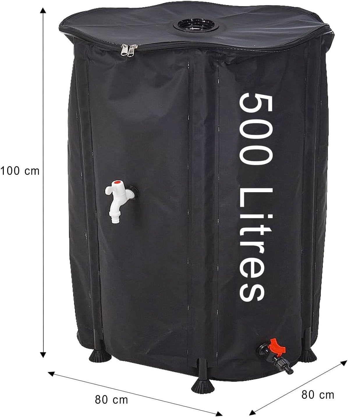 500L Collapsible Water Butt Kit with Tap, Hose Connector & Lid for Garden
