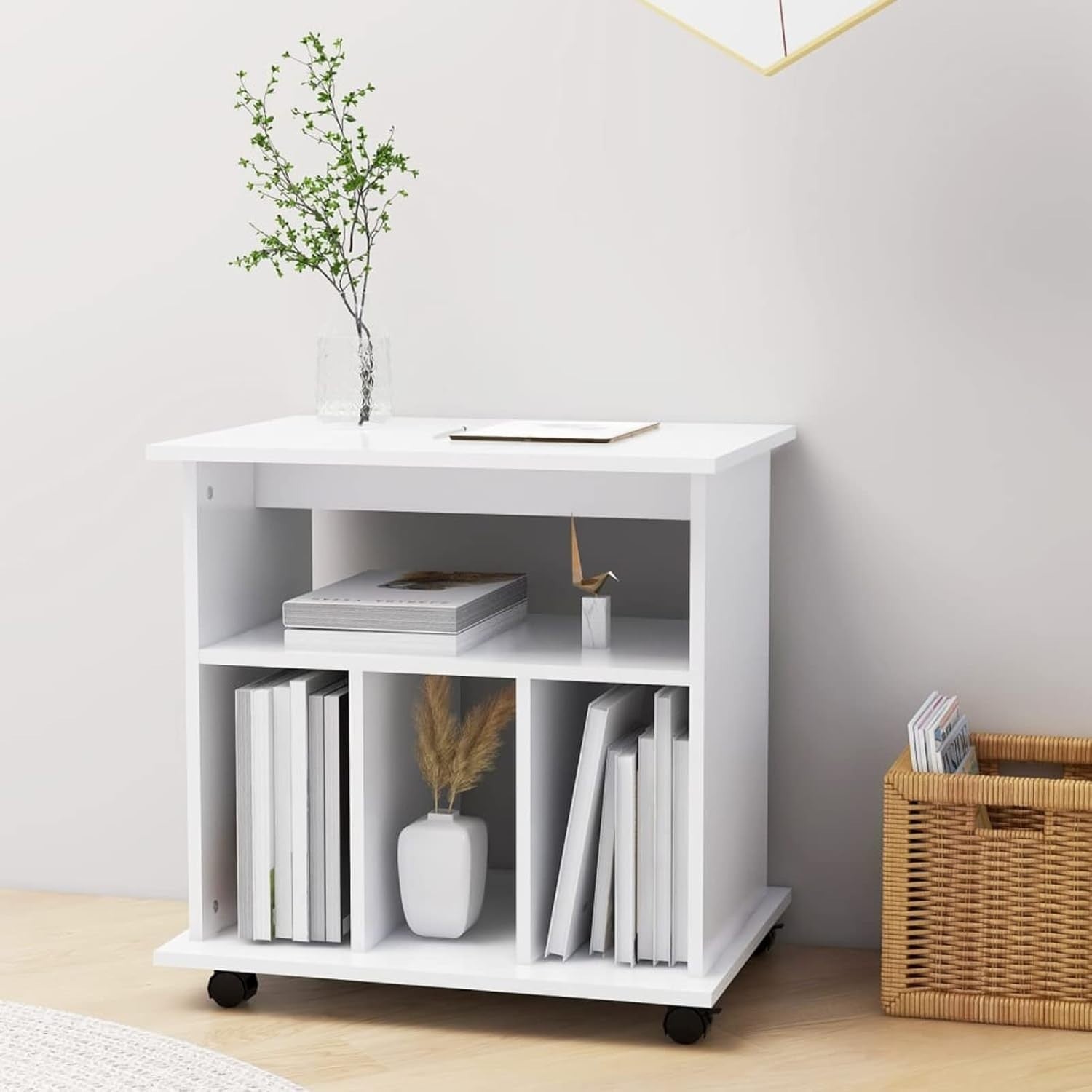 White Rolling File Cabinet Wooden Under Desk Printer Stand Storage