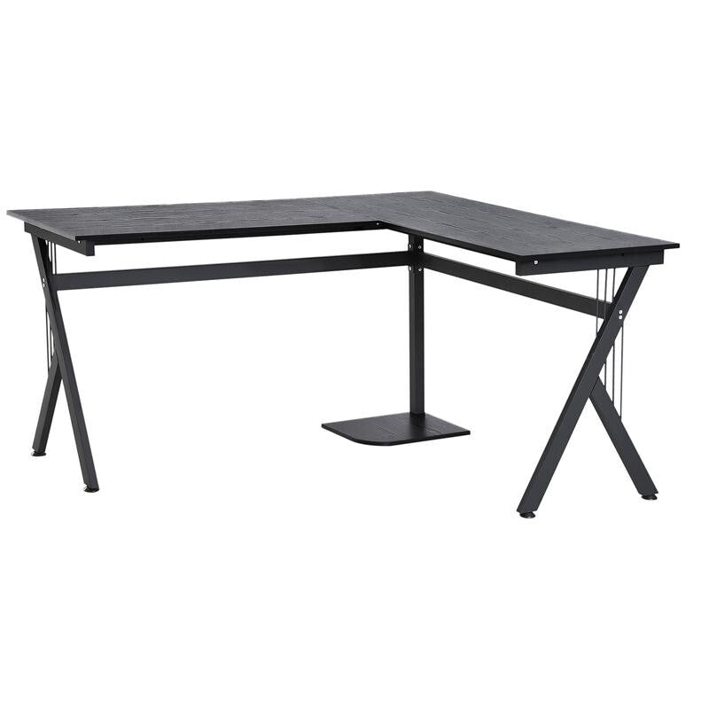 Black L-Shaped Corner Desk with CPU Stand – Gaming & Home Office Workstation