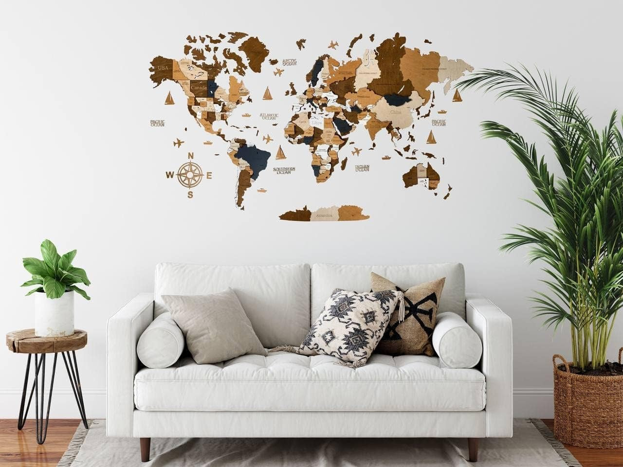 3D Wooden World Map Wall Art Large 160x85cm Travel Decor