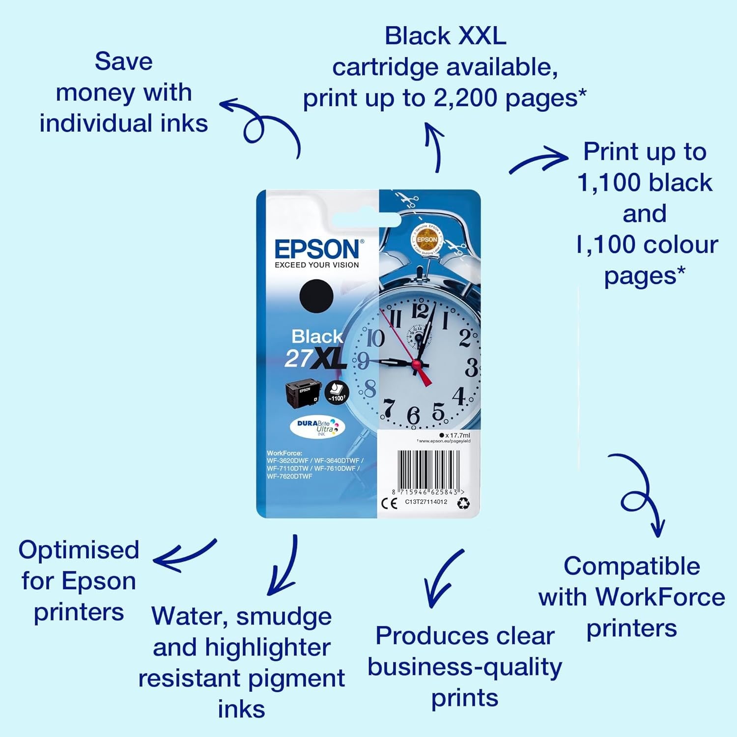 XL Black Ink Cartridge High Yield Printer Ink 27XL Sharp Text Prints