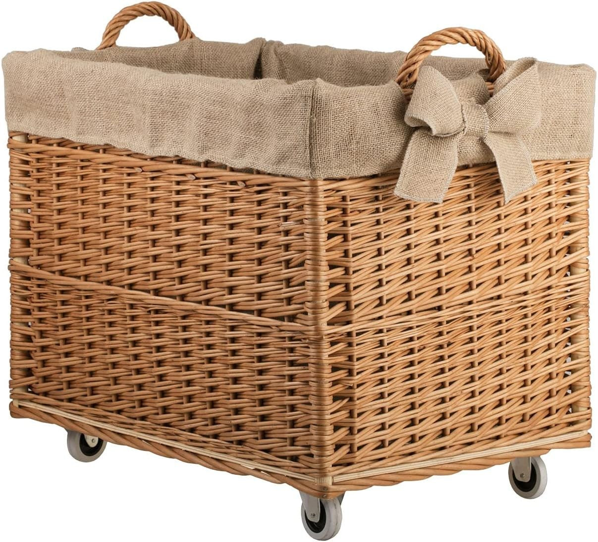 Rustic Wicker Log Basket with Handle, Indoor Firewood Storage, 63x43x52 cm
