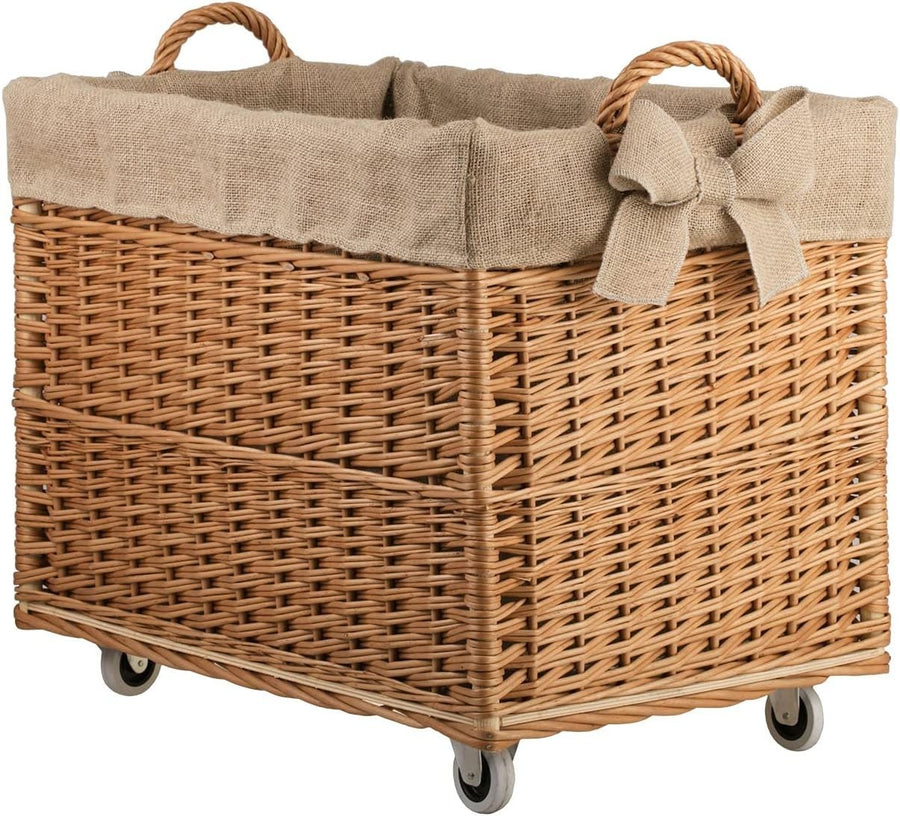 Rustic Wicker Log Basket with Handle, Indoor Firewood Storage, 63x43x52 cm