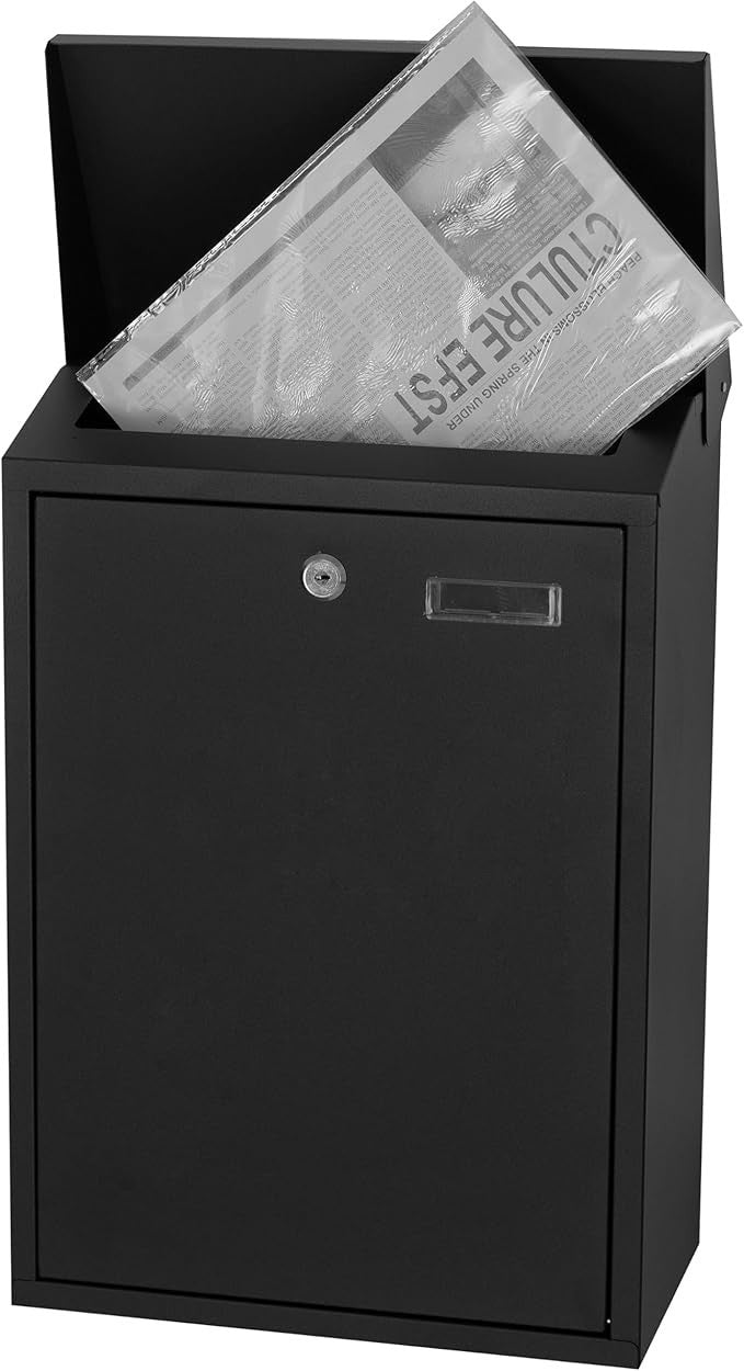 Extra Large Lockable Wall Mounted Letterbox Black Steel Post Box Weatherproof