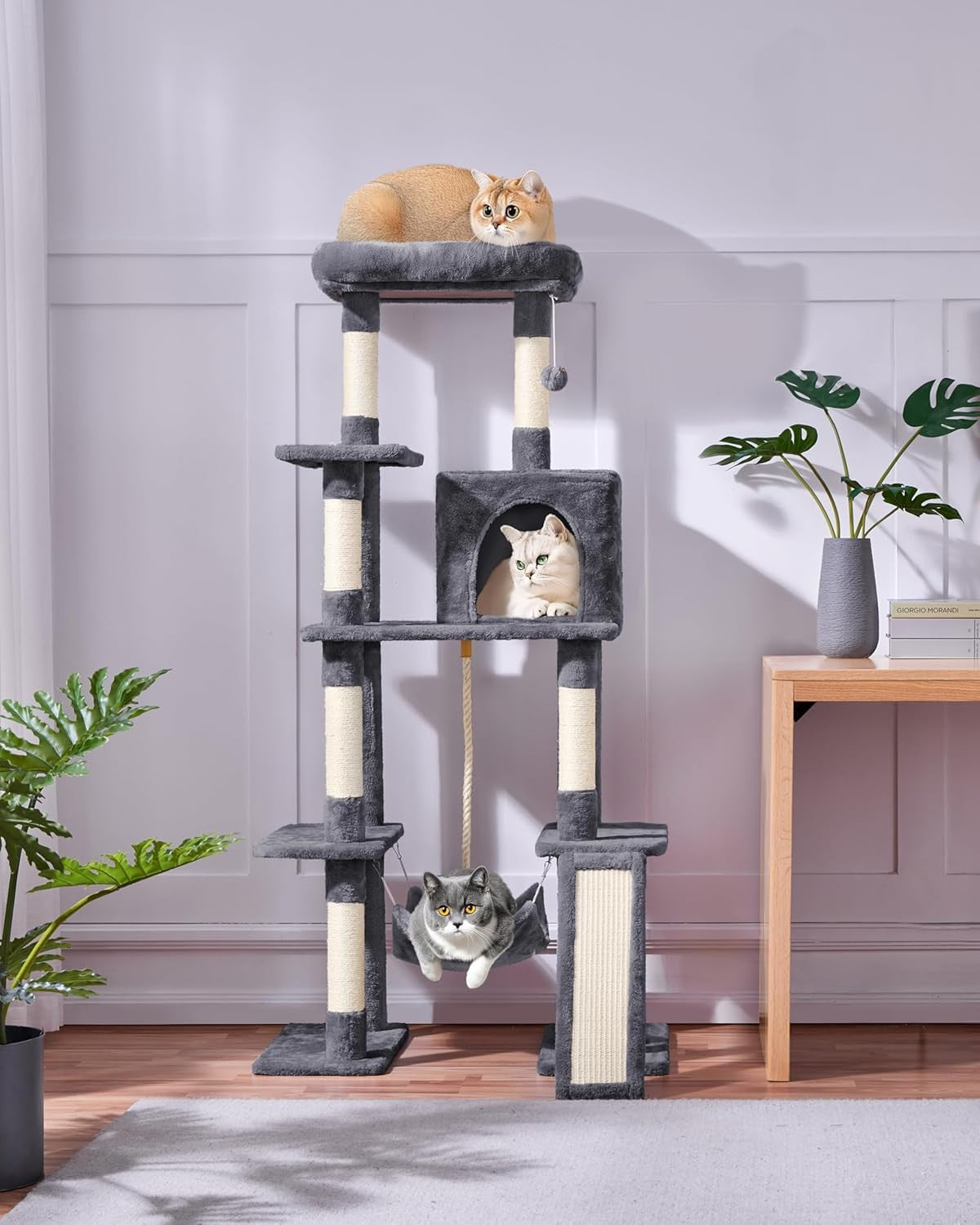 Large Cat Tree 159cm Multi Level Tower With Hammock Scratching Posts