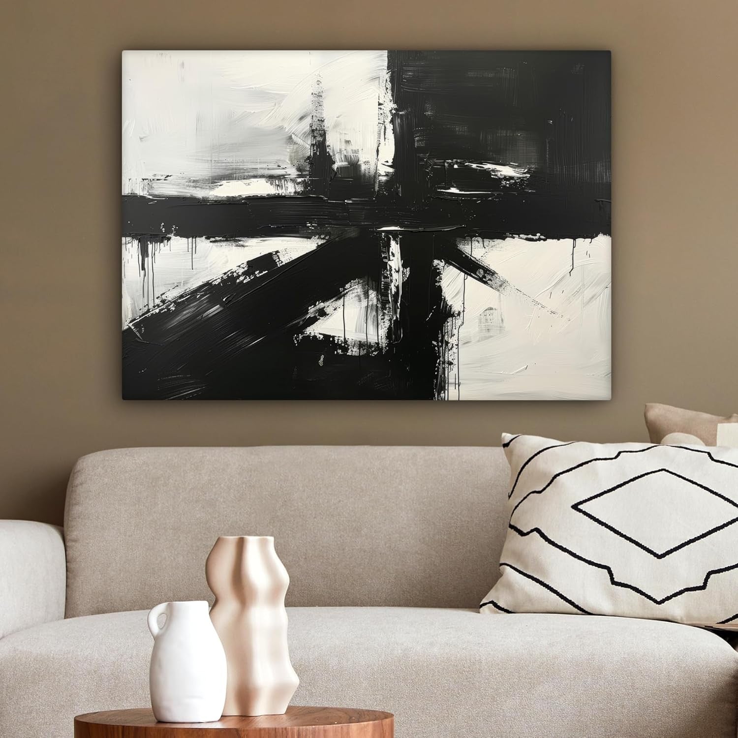 Black White Abstract Canvas Wall Art Modern Minimalist 70x50cm Home Decor