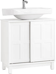 White Under Sink Bathroom Cabinet 60cm Vanity Unit with Sliding Doors Storage