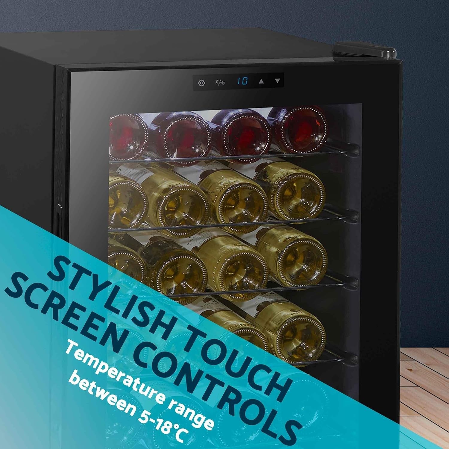28 Bottle Wine Cooler Fridge Digital Touch Control LED Quiet Freestanding