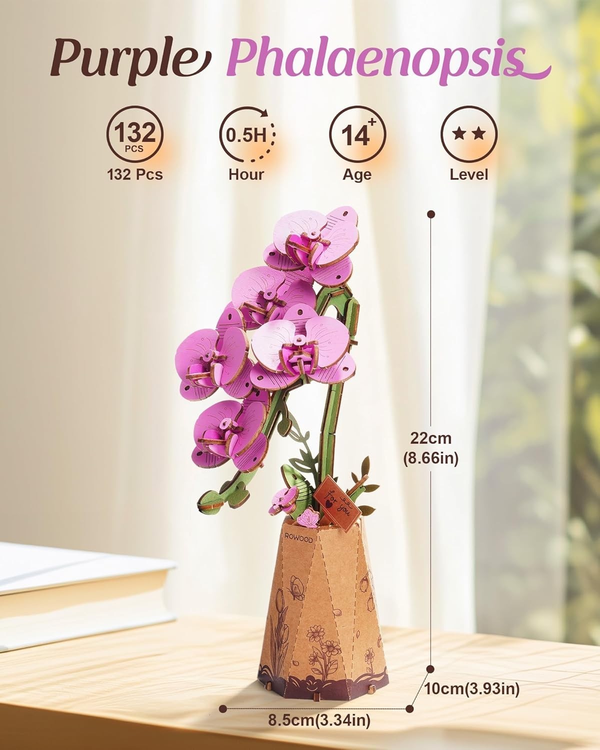 3D Wooden Orchid Puzzle DIY Kit – Elegant Purple Flower Home Decor Gift