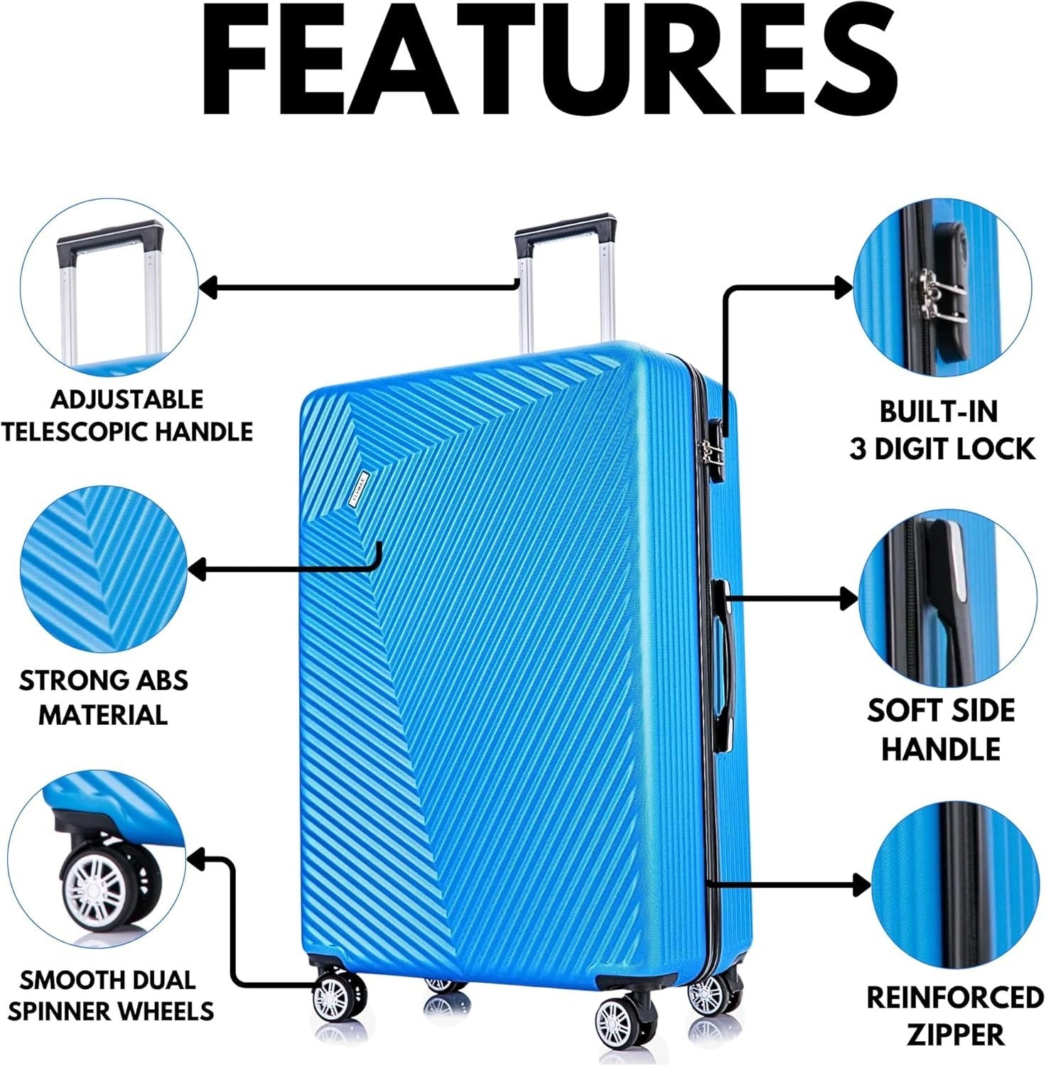 29” Large ABS Hard Shell Suitcase Lightweight 4 Wheel Check In Lockable