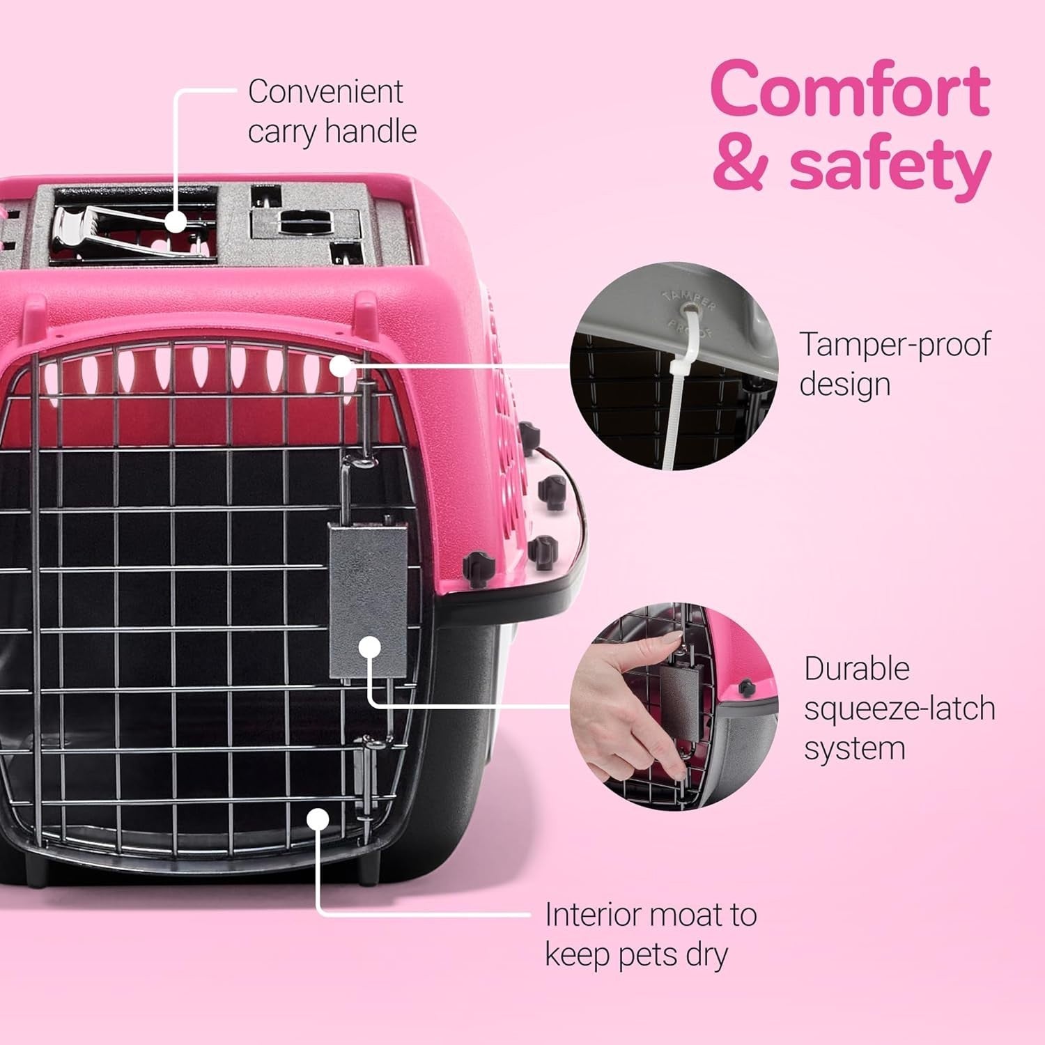 Small Cat Carrier Crate Travel Box 2 Door Top Load Pet Kennel Lockable Pink