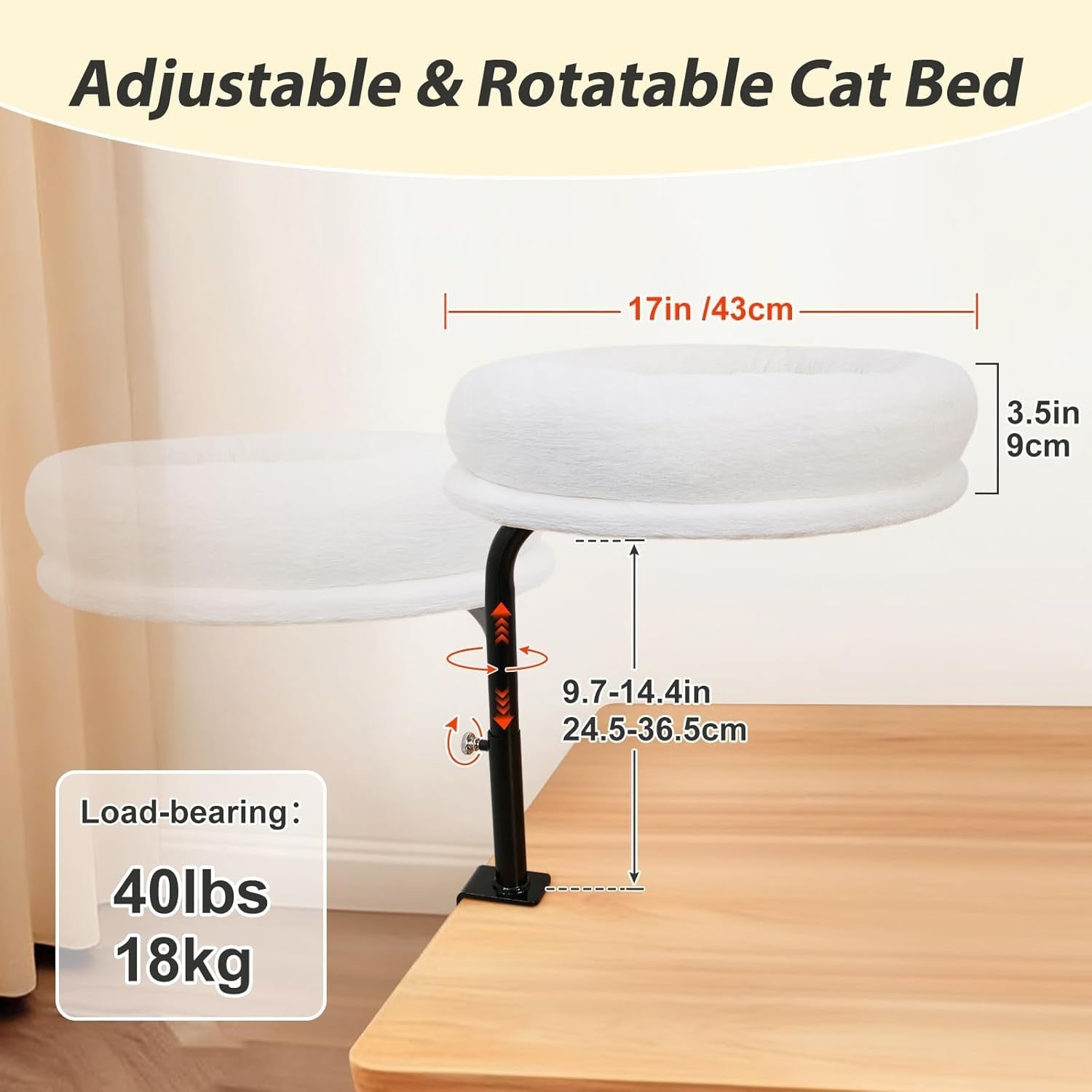 360° Rotating Cat Desk Bed Adjustable Clamp Hammock Perch White