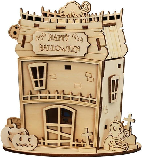 3D Wooden Halloween Puzzle House Kit | DIY Bamboo Model, Fun & Creative