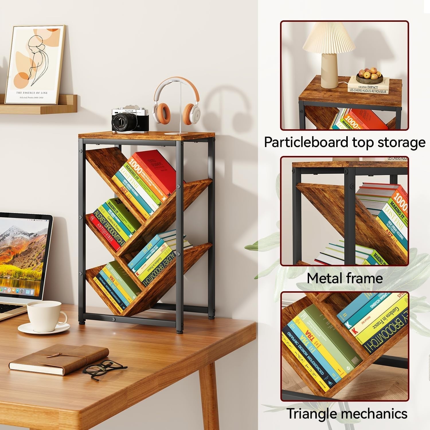 5-Tier Rustic Brown Tree Bookshelf Small Desktop Storage Organizer