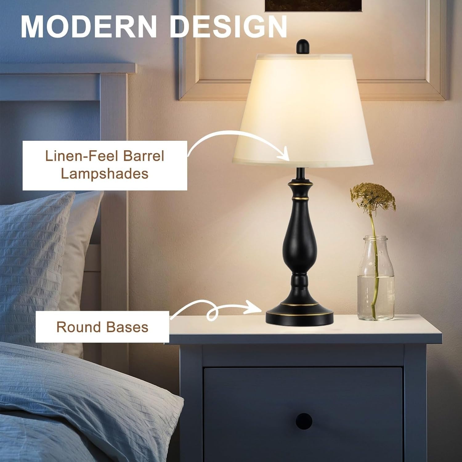 3-Piece Floor & Table Lamp Set with White Linen Shade, E27 Bulbs Included