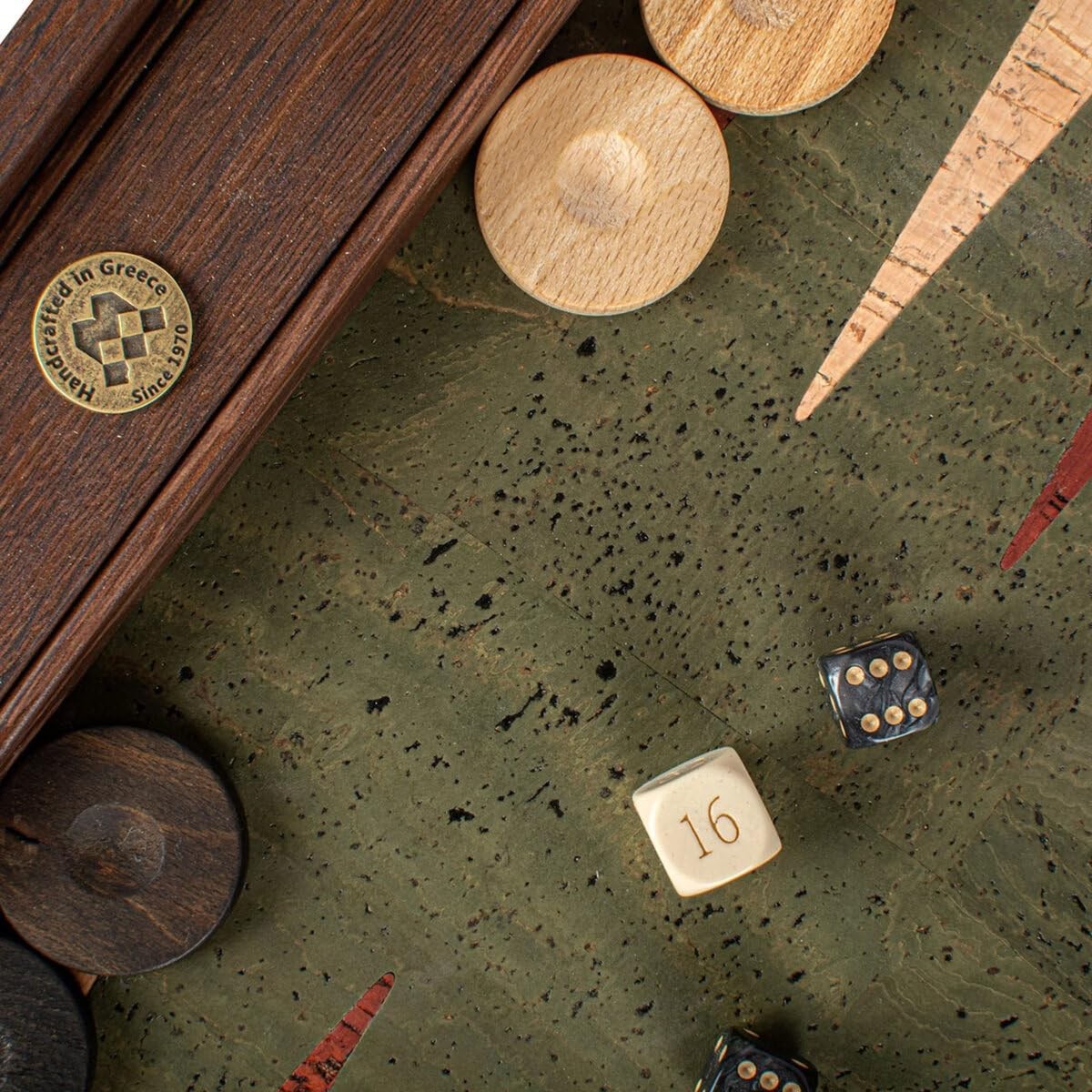 Luxury Backgammon Set 19 Inch Wooden Board Cork Playing Surface Dice Cups