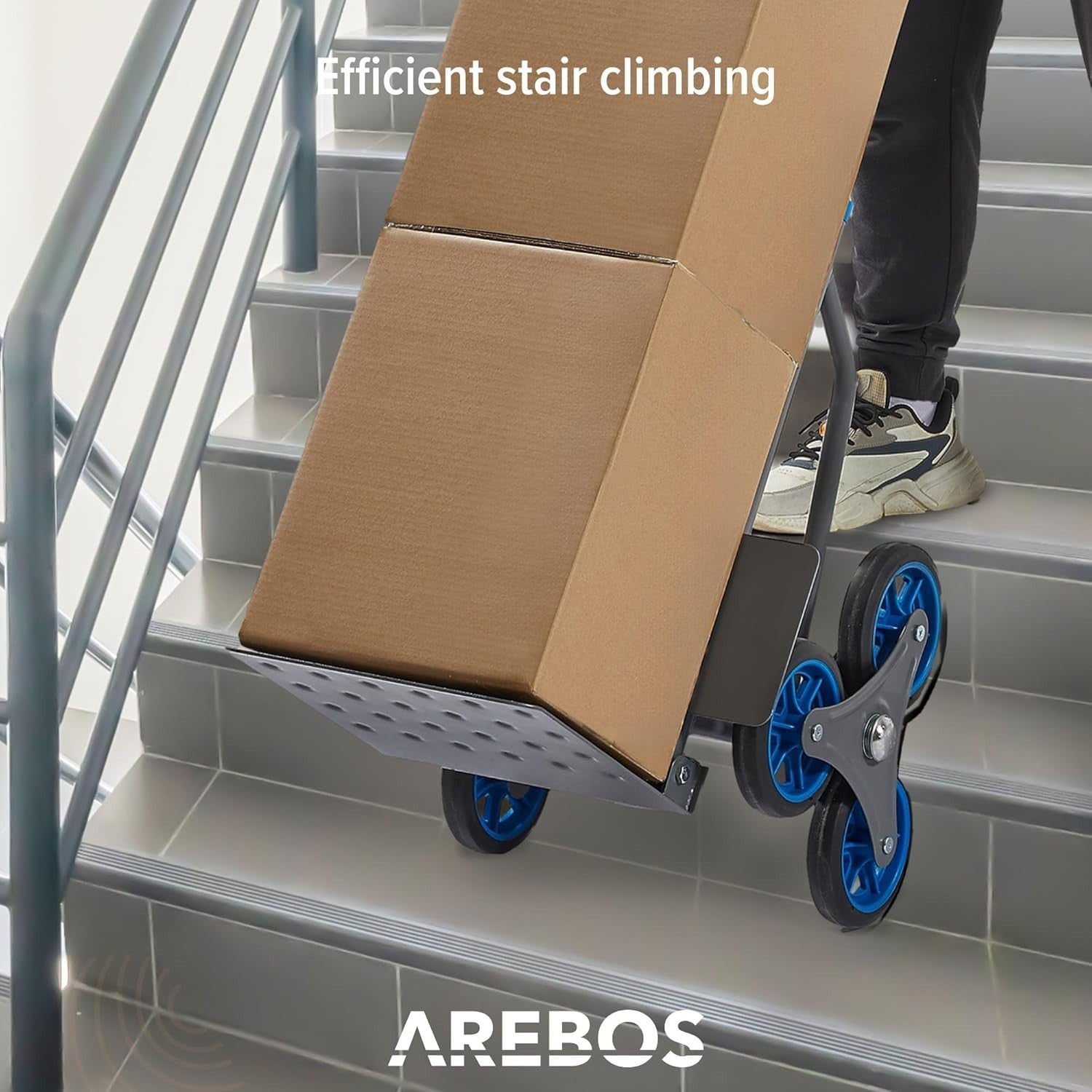 Foldable Stair Climber Sack Truck 150kg Steel Frame Adjustable Handle Grey