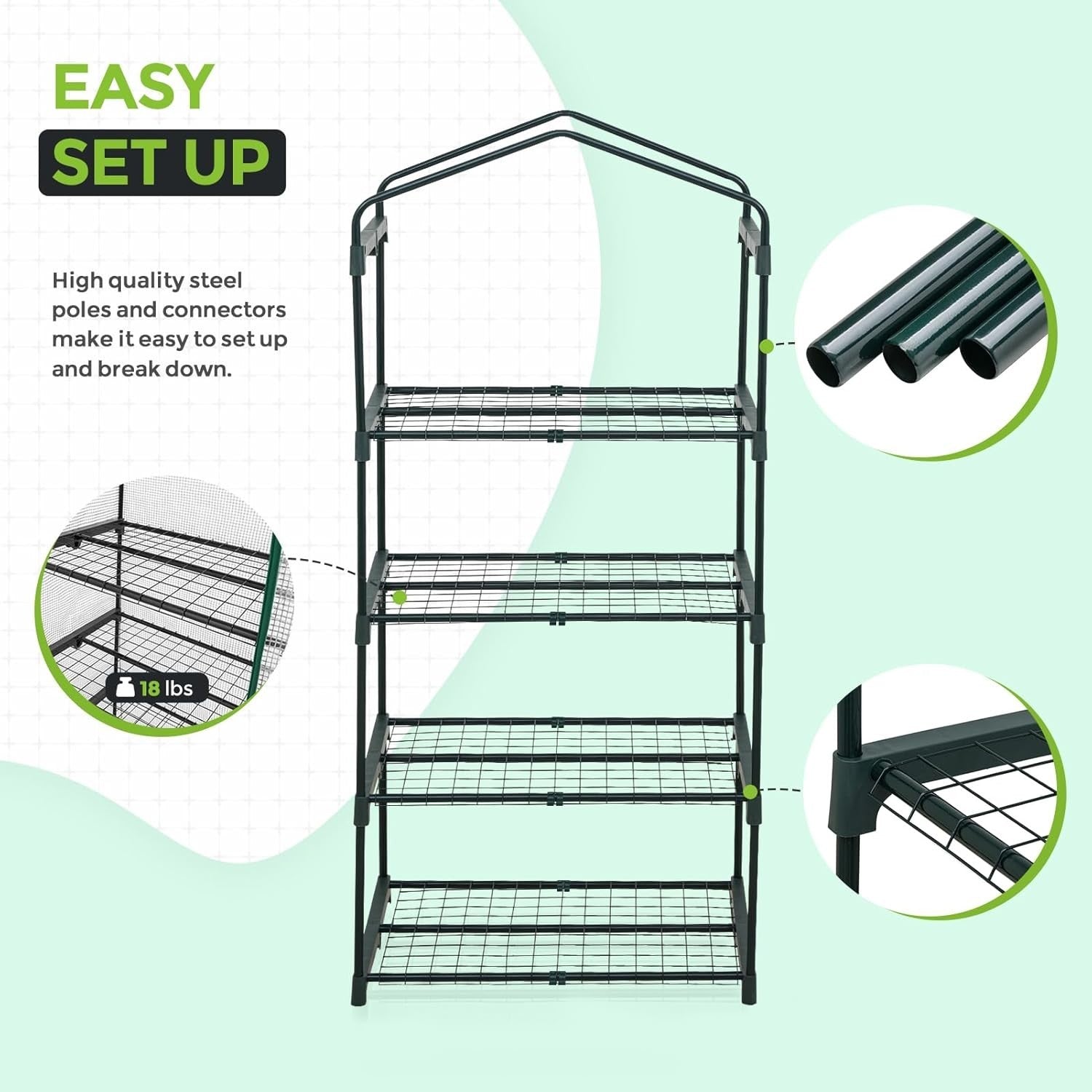 Mini 4-Tier Greenhouse with Shelves 69x49x163cm Clear PE Cover Indoor Outdoor