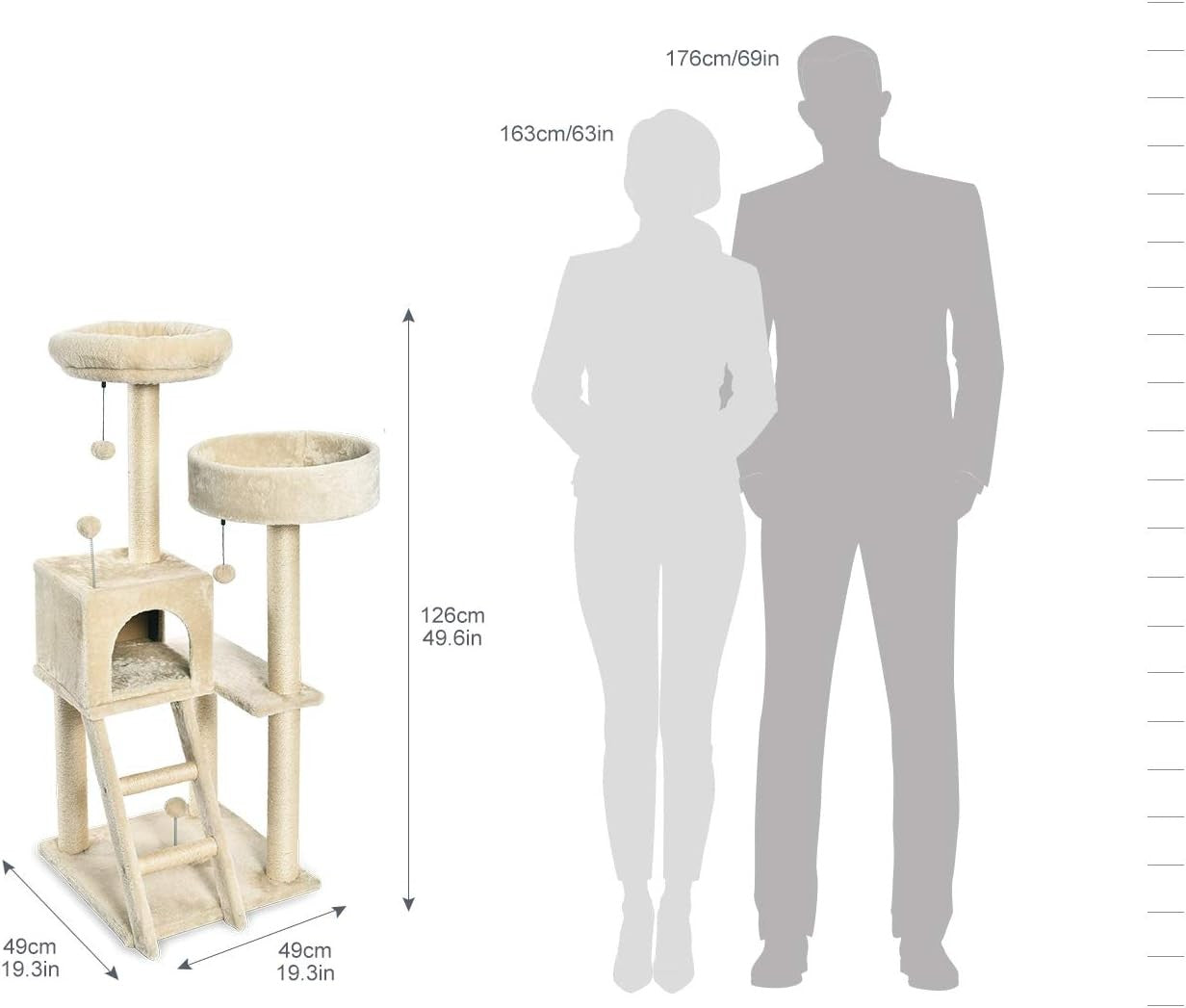 Large Cat Tree Scratching Post 127cm Multi-Level Tower Condo Platforms