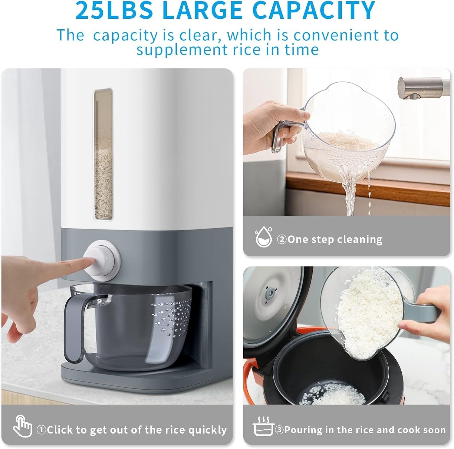 10KG Rice Dispenser Sealed Grain Storage Container with Measuring Bowl
