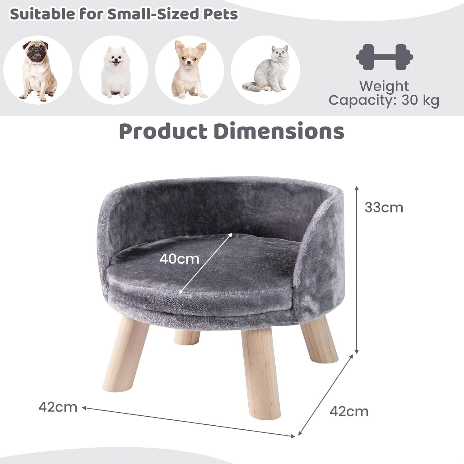 Elevated Pet Sofa Bed Dog Cat Couch w Removable Cushion Wood Legs