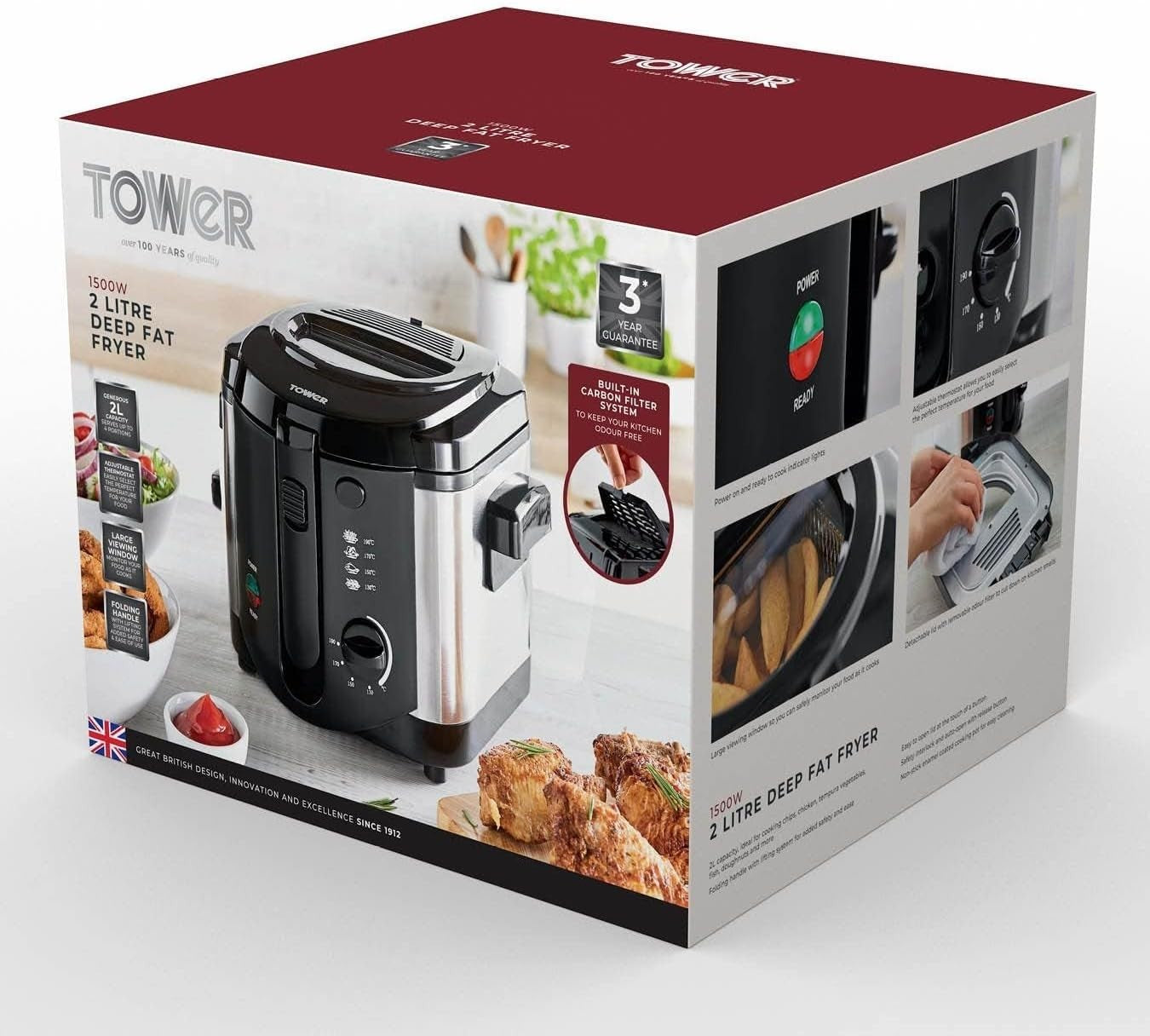 2L Deep Fat Fryer 1500W Adjustable Thermostat Large Viewing Window