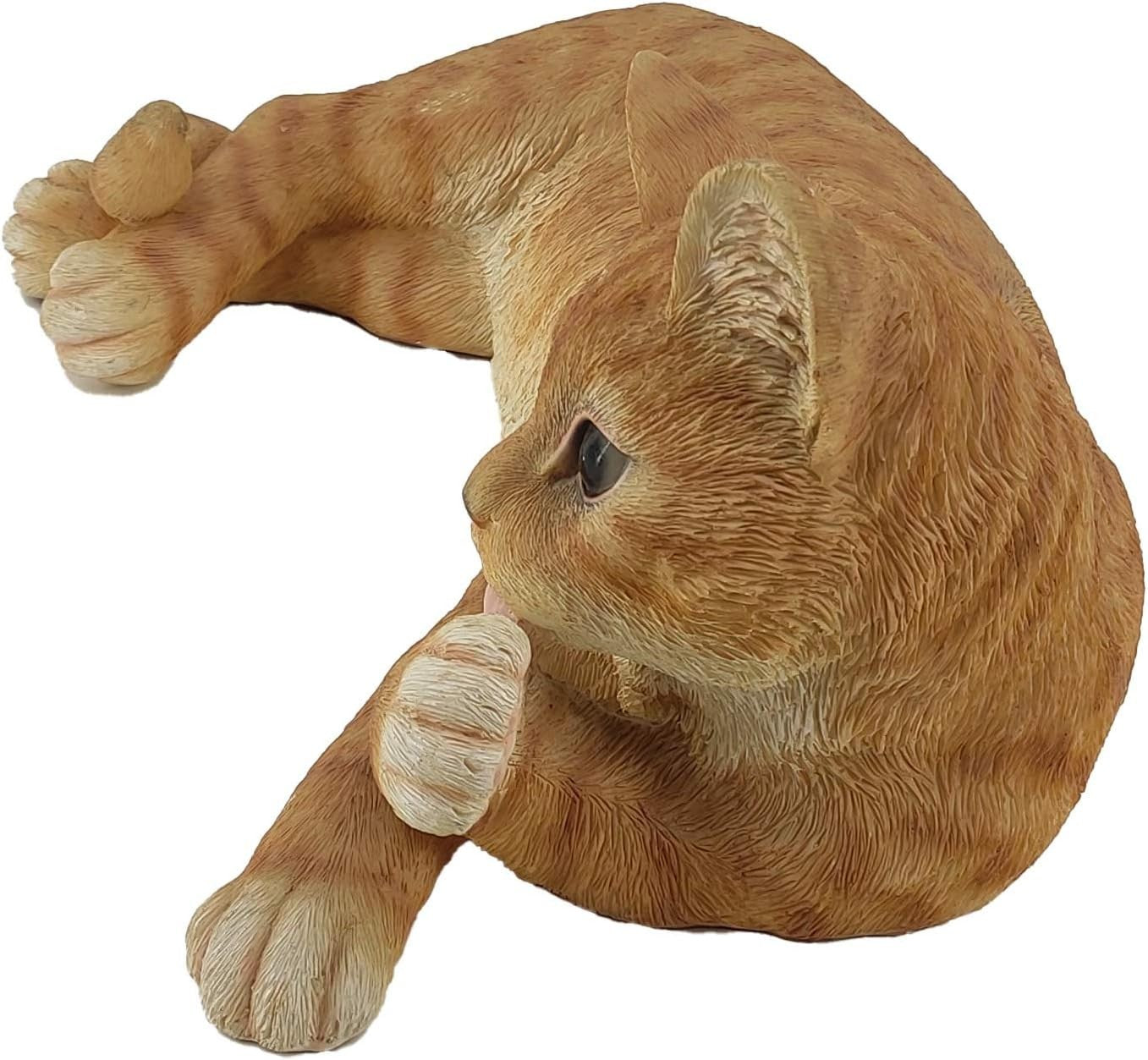 Realistic Orange Tabby Cat Statue Polyresin Garden Ornament Weatherproof Laying