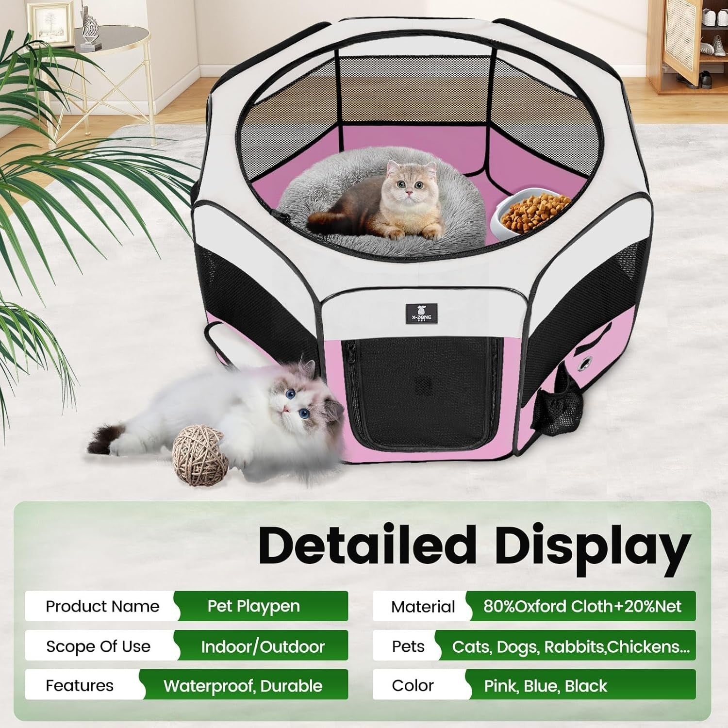 Portable Puppy Playpen Crate Kennel 29.5"x15.5" Small Pink Indoor Outdoor